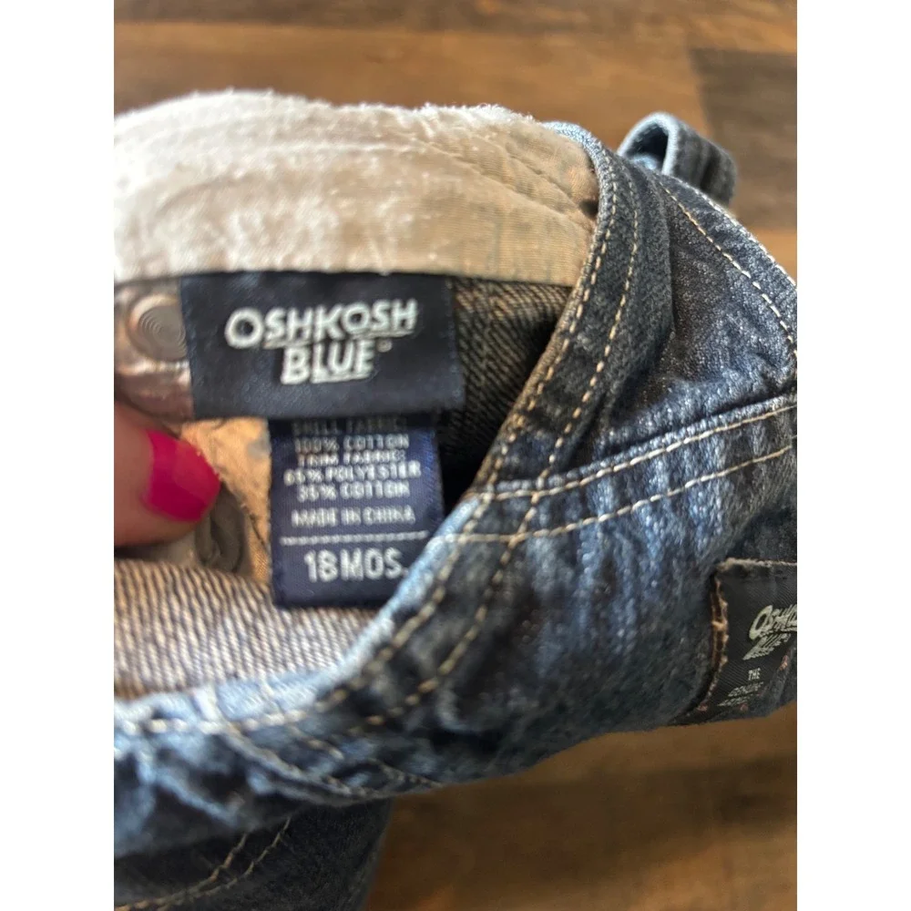 OshKosh Blue Denim Overalls Kids 18 Months Red Cuff Snap Leg Vintage